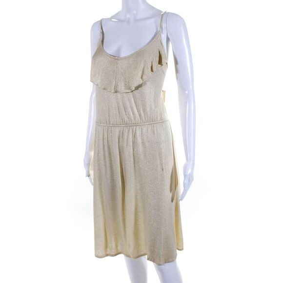 Ellelauri Womens Scoop neck Ruffle Trim Metallic Sundress Gold Size S - Picture 2 of 10
